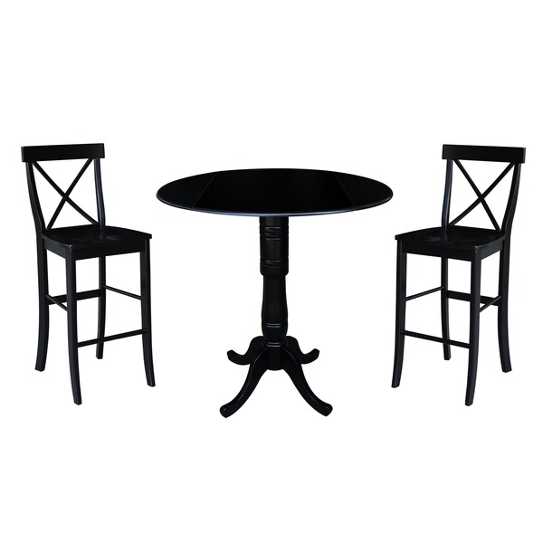 International Concepts Round 42 in Round Pedestal Bar Height Table with 2 Bar Height Stools, Black, 42 in W, 42 in L, Wood K46-42DPT-S6133-2 - main